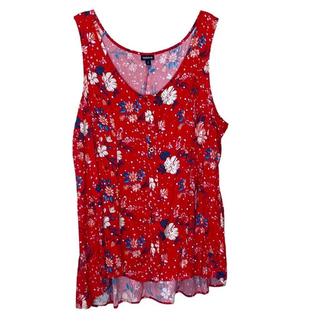 Torrid Fit And Flare Stretch Challis Button-Front Tank - Picture 3 of 14
